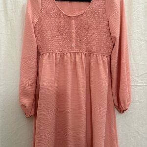 NWOT Dokotoo Dusty Rose Smocked Dress Medium Boho Cottagecore ALine Spring